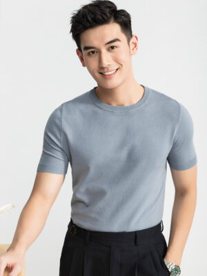 Camiseta Slim de Punto Fino en Color Sólido para Hombre