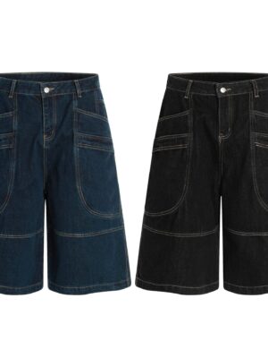 Shorts Denim Retro Unisex de Corte Recto – Estilo High Street