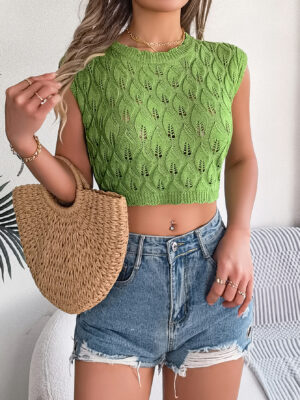 Women S Leaf Hollow Out Cropped Knit Vacation Top