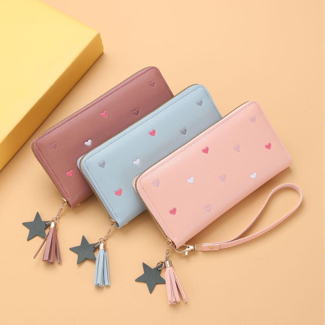 Billetera Larga Mini Bordada de Estilo Cute para Mujer
