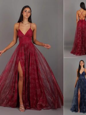 Robe longue élégante pour femme, au col en V et épaules dégagées