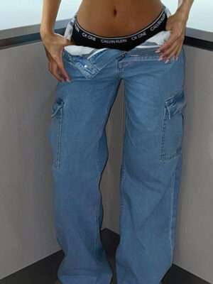 Straight Leg Cargo Pants Women High Waist Casual Baggy Pants