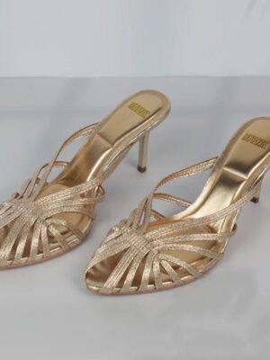 Zapatos de Tacón Fino Dorados de Punta Puntiaguda para Mujer