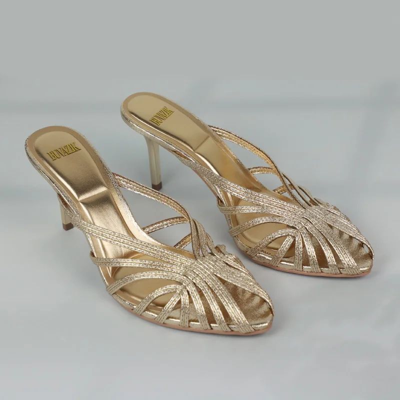 Zapatos de Tacón Fino Dorados de Punta Puntiaguda para Mujer – Image 5