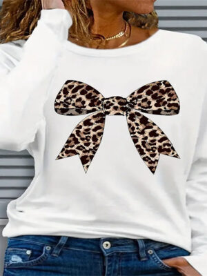 New Women's Casual Long-sleeve Crew-neck Top With Printed Design