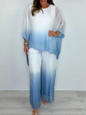 Conjunto de Dos Piezas para Mujer con Pantalón de Pierna Ancha