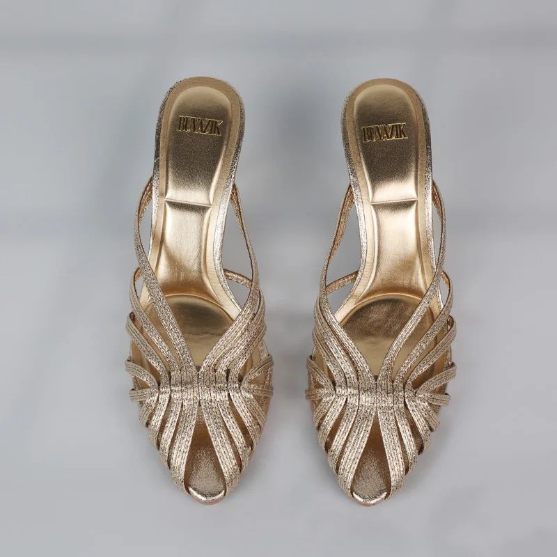 Zapatos de Tacón Fino Dorados de Punta Puntiaguda para Mujer – Image 6