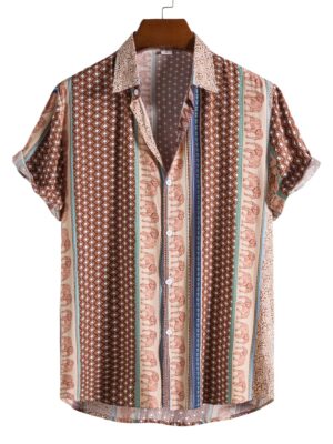 Camisa Casual Premium para Hombre – Estampado Artístico de Elefante en Algodón Natural, Manga Corta