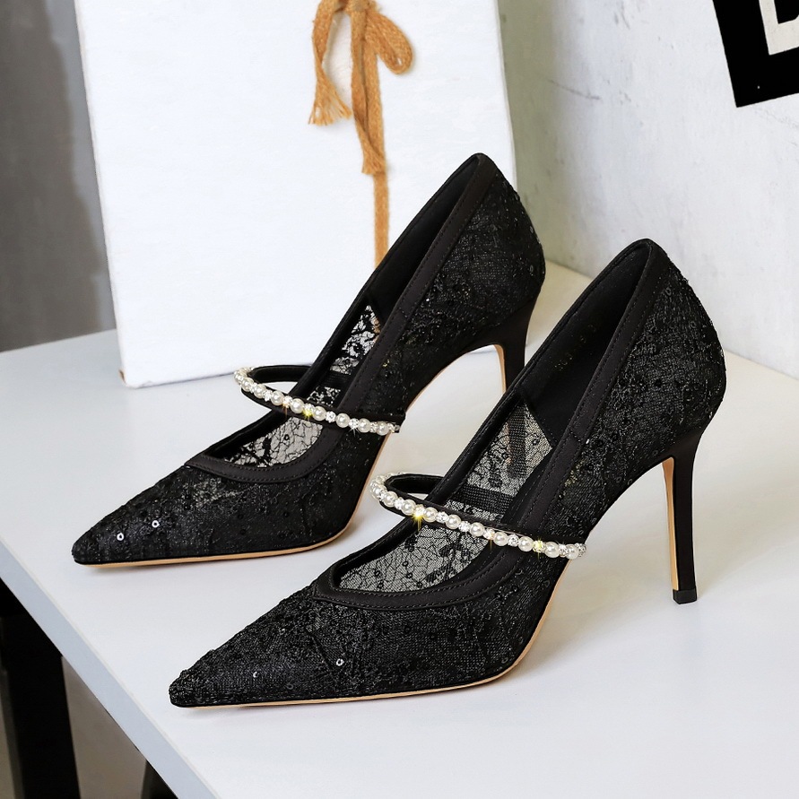 Zapatos de Tacón Ultra Alto con Malla, Pedrería y Perlas para Mujer – Image 4