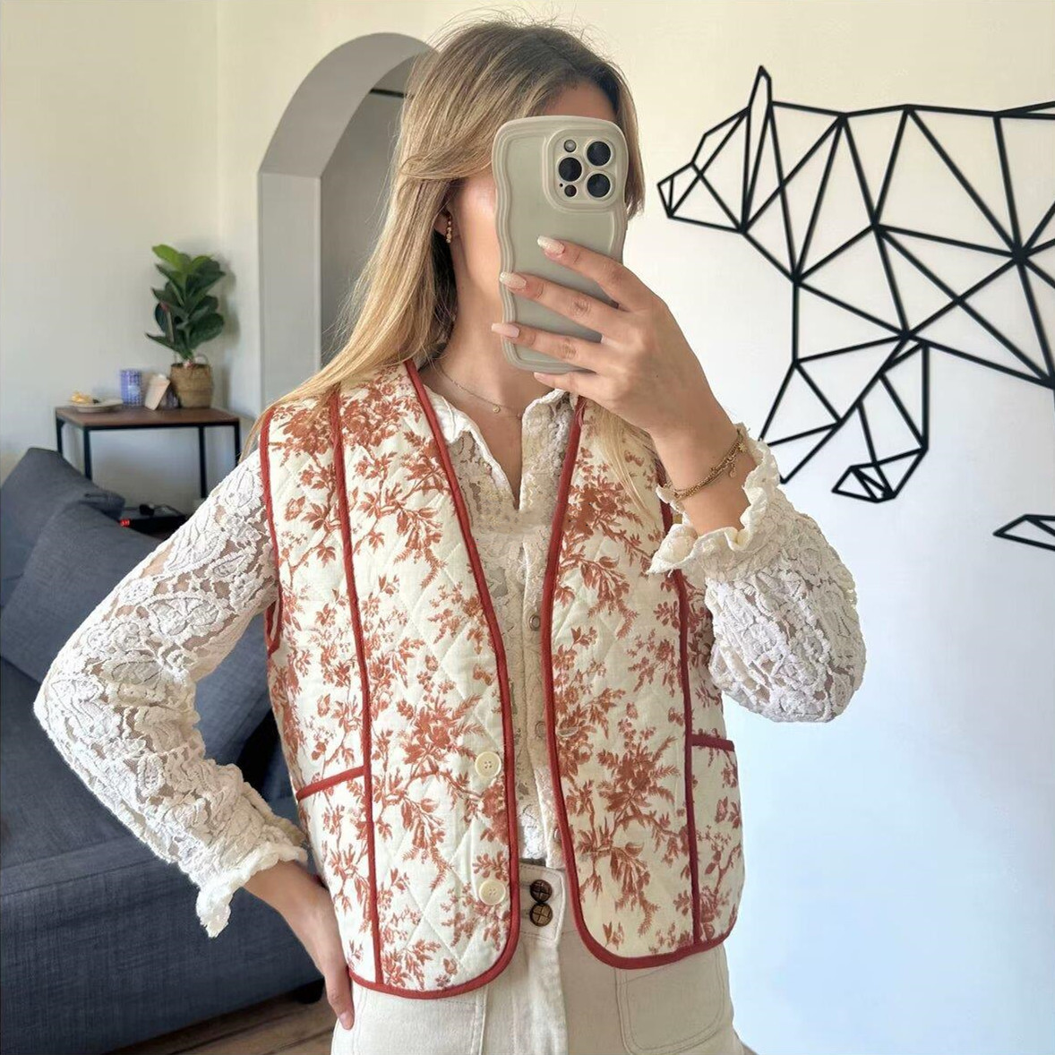 Women's Polo Collar Printed Vest – Image 3