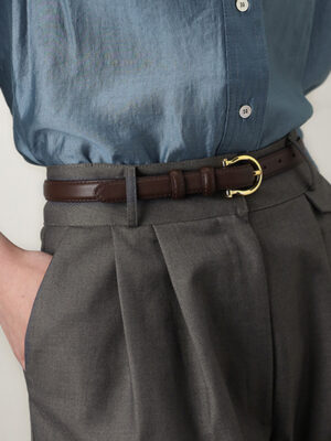 Cinturón Fino de Cuero Genuino con Hebilla Dorada Estilo Francés para Mujer