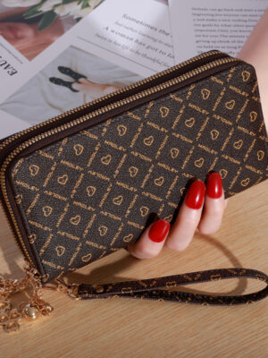 Billetera Grande Casual de Mano con Doble Cremallera Estilo Callejero para Mujer