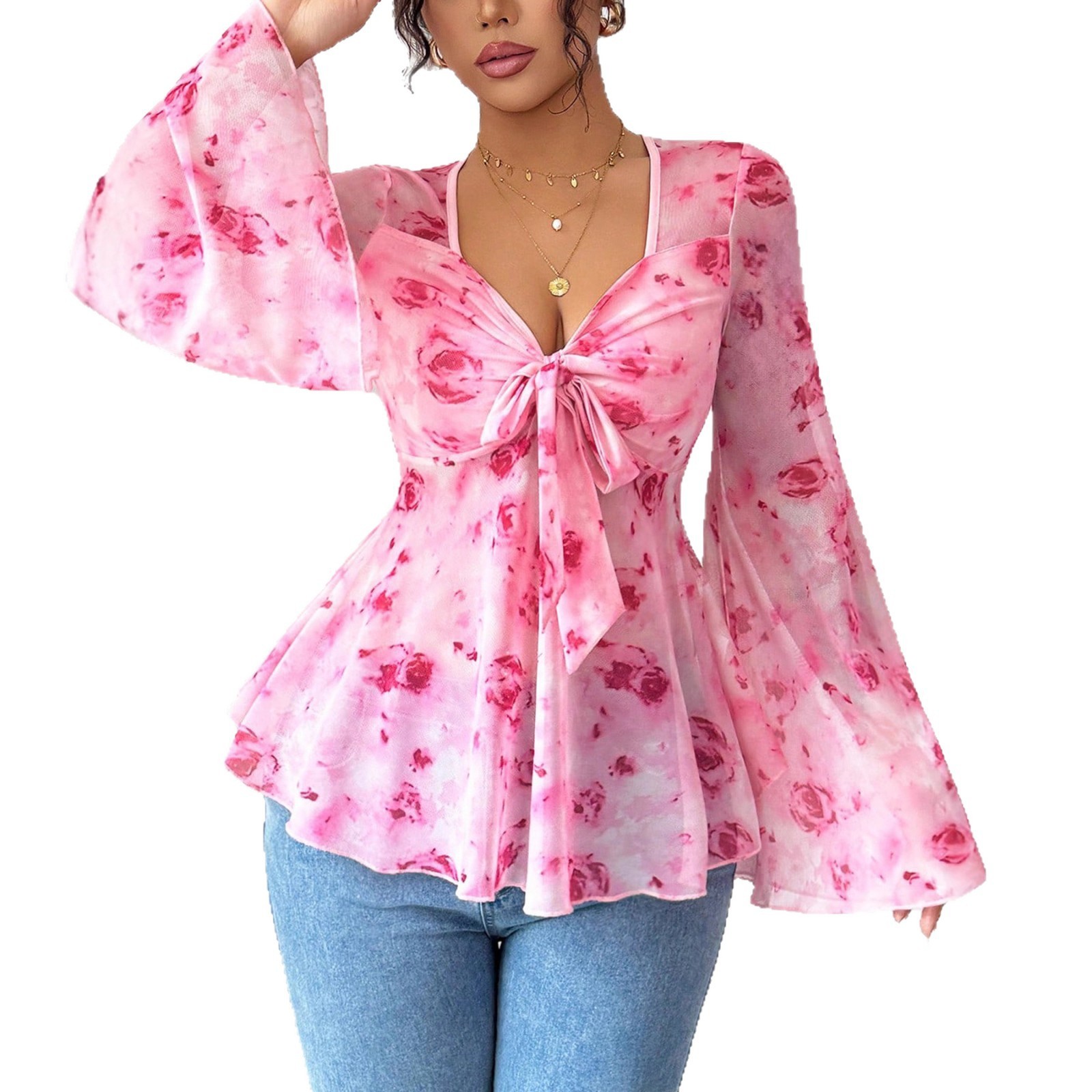 Blusa de Malla con Estampado de Rosas para Mujer – Image 5